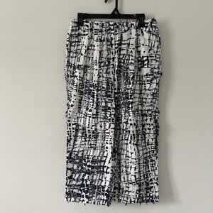 Prabal Gurung Blue White Textured Fringe Pleated Front  Wide Leg Crop Pants M